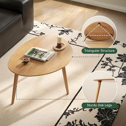 Small Oval Coffee Table, 25.6" Mid Century Modern End Table for Living Room, 100% Solid Oak Wood Center Table, Side Table (Original Wood Color, 25.59''Wx17.51''Dx19.68''H)