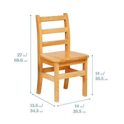 ECR4Kids Three Rung Ladderback Chair, 14in Seat Height, Classroom Seating, Honey, 2-Pack