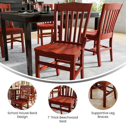 Flash Furniture Hercules Series School House Back Wood Restaurant Chair, Classic Armless Dining Chair for Restaurants/Kitchens, Mahogany Wood Finish