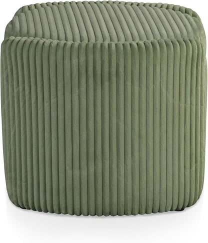 Furniture of America Lennox Modern Chenille 25-inch Round Storage Ottoman with Reversible Flip Top, Upholstered Footstool for Living Room, Bedroom, Entryway, Green