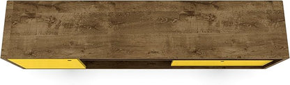 Manhattan Comfort Liberty Mid Century Modern TV Stand for Televisions up to 65 Inches, Bedroom and Living Room Entertainment Center with Storage, Shelves, and Cabinet, 71" Wide, Rustic Brown/Yellow