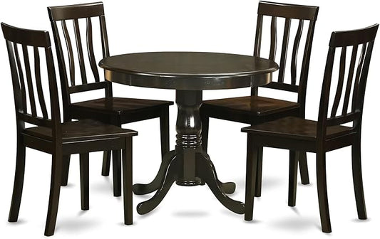 East West Furniture ANTI5-CAP-W 5 Piece Dinette Set for 4 Includes a Round Kitchen Table with Pedestal and 4 Dining Chairs, 36x36 Inch, Cappuccino