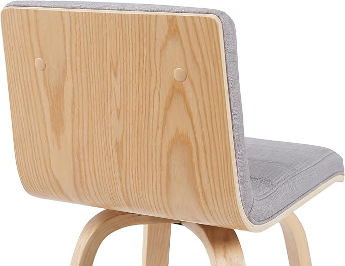Armen Living Vienna Modern Swivel 30" Bar Height Barstool with Gray Fabric Upholstered Seat and Patterned Oak Wood Finish