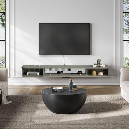 Pmnianhua Floating TV Stand,47'' Wall Mounted Floating Media Console for TVs up to 50 inches,Floating TV Shelf with Storage for Gaming Consoles Small Spaces Apartments, Bedrooms (Light Grey Oak)