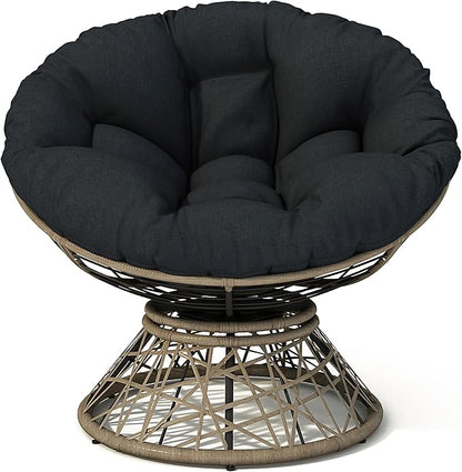 Ball & Cast Ergonomic Wicker Chair with Cloud Thick Density Fabric Cushion,Accent Chair W/ 360 Degree Swivel,Sturdy Metal Frame,Height Adjustable,for Reading,Living Room Bedroom,Lounge,Brown+Black