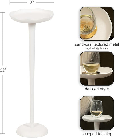 Kate and Laurel Alessia Modern Decorative Metal Drink Table, 8 x 8 x 22, White, Transitional Round Cast Aluminum Pedestal Plant Stand with Rough Texture and Wavy Scalloped Edge