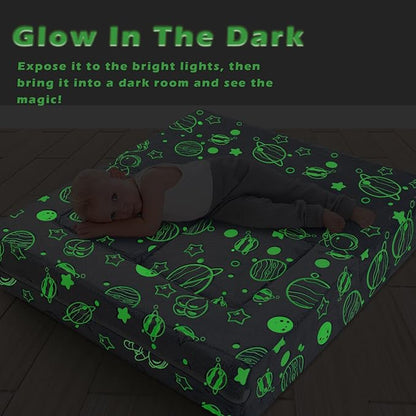 MeMoreCool Glow in The Dark Space Kids Modular Play Couch, Blue Fold-Out Foam Lounge Chair Sofa for Girls and Boys, Bedroom and Playroom
