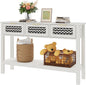 Entryway Table, Boho Console Table with 3 Storage Drawers and Storage Shelf, Sofa Table with Socket, for Entryway, Living Room, Behind Couch and Hallway (White)