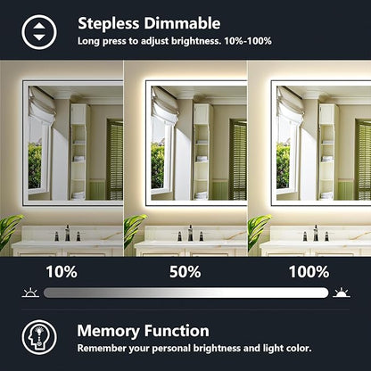 96x36 Inch LED Bathroom Mirror with Lights (Front Lit and Backlit) Black Framed Lighted Vanity Mirror for Bathroom Wall Dimmable Anti-Fog Memory Tempered Glass Horizontal/Vertical