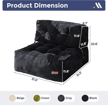 MAXYOYO Floor Sofa Bean Bag Sofa Couch, Comfy Floor Couch with Back Support, Portable Bean Bag with Filling, Corded Chair Seating for Living Room Bedroom Apartment, Black