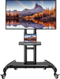 Perlegear Mobile TV Cart for 32-82 Inch Flat/Curved LED/LCD/OLED TVs Rolling TV Stand with Height Adjustable Shelf Max VESA 600x400mm up to 100lbs- Outdoor TV Stand Trolley with Wheels PGTVMC05-1