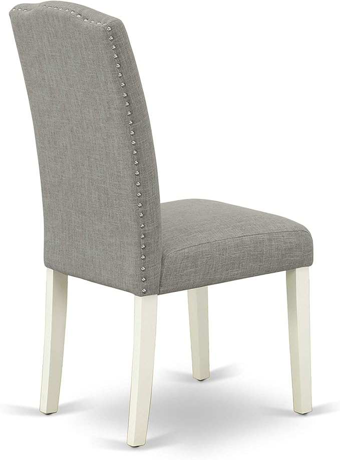 East West Furniture LGEN5-LWH-06 5 Piece Dining Set Includes a Rectangle Dining Room Table with Butterfly Leaf and 4 Dark Shitake Linen Fabric Upholstered Chairs, 42x84 Inch, Linen White