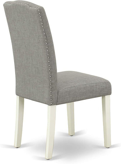 East West Furniture LGEN5-LWH-06 5 Piece Dining Set Includes a Rectangle Dining Room Table with Butterfly Leaf and 4 Dark Shitake Linen Fabric Upholstered Chairs, 42x84 Inch, Linen White
