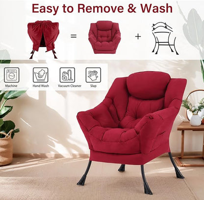 Lazy Chair for Living Room, Modern Accent Chairs with Armrests, Comfy Lounge Chair with Side Pocket, Cozy Lazy Sofa for Reading, Balcony, Bedroom, Dorm, Small Spaces (Burgundy)