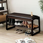 Shoe Bench, Entryway Bench with Leather Cushion, Solid Wood Shoe Rack, Mid Century Modern Bench, Shoe Storage, Shoe Organizer for Entryway (Brown, 31.5" W)