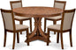 F7MZ5-50N-04 5-Pc Dining Table Set Includes a Pedestal Dinner Table and 4 Light Tan Polyester Fabric Parson Chairs with Padded Back- Antique Walnut