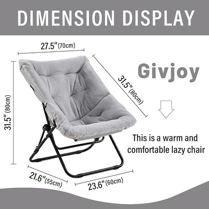 Comfy Folded Chair, Soft Faux Fur Oversized Folding Accent Chair, Flexible Lounge Lazy Chair for Adults Kids, Metal Frame Moon Chair for Dorm Room, Bedroom, Living Room