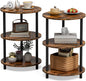 Small Round End Table - 3 Tier Design Accent Table, Narrow Side or Bedside Stand, Industrial Vintage Nightstand for Bedroom, Living Room, or Small Spaces, Set of 2, Rustic Brown