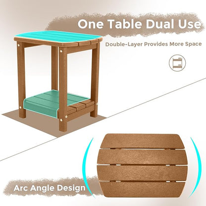 Adirondack Square Outdoor Side Table,2-Tier Storage Patio Side Table, HDPE End Tables for Backyard Pool Porch Garden Lawn BrownRed