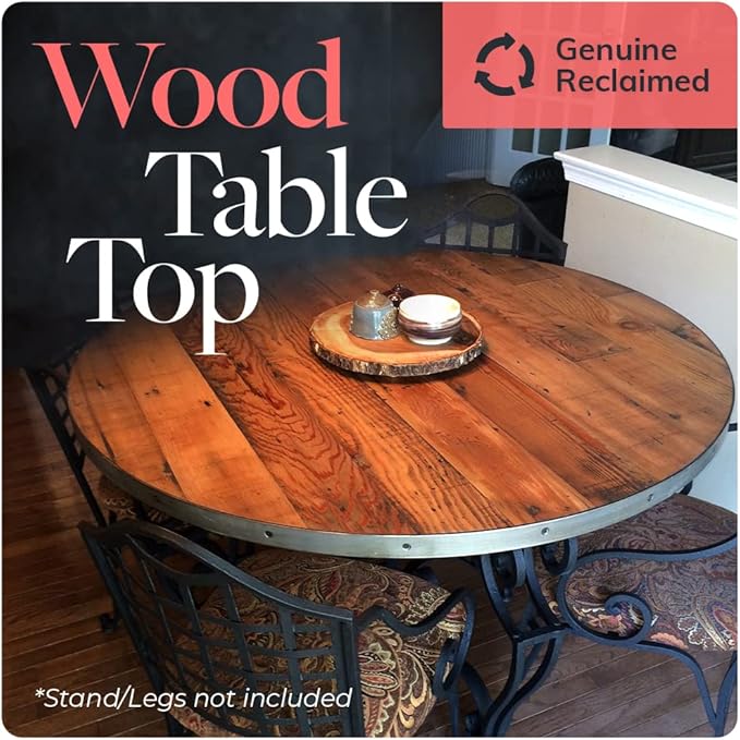 Reclaimed Wood Table Top - Rustic Recycled Wooden Piece Perfect for Signs, Kitchens, Dining and Coffee Table Tops (Reclaimed Wood Table Top with Metal Edge, 30” Round)