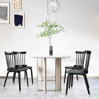 Unovivy Wood Dining Chairs Set of 2, Windsor Farmhouse Spindle Back, Widen Seat, Modern Mid-Century Country Style, for Living Room Restaurant, Black