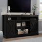 RoyalCraft Farmhouse TV Stand for 23" Fireplace, 34'' Tall Entertainment Center for 65+ Inch TV, 34" Tall Rustic TV Console with Sliding Bar Door for Living Room Black