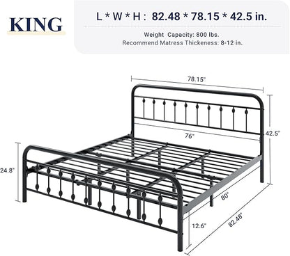 Allewie 14 Inches King Size Metal Platform Bed Frame with Victorian Style Iron-Art Headboard/Footboard, Mattress Foundation, Easy Assembly, Under Bed Storage, No Box Spring Required, Black