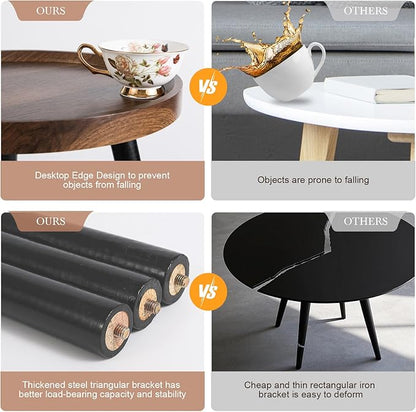 Nesting Coffee Table Set of 2, Modern Round Coffee Tables Nesting Side Table Set, Easy Assembly Nesting Tables for Living Room, Walnut Wood End Tables for Home Office Yard