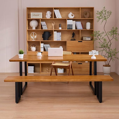 Modern Solid Wood Executive Desk – Spacious and Minimalist Home Office Workstation Perfect for Writing and Professional Use (Light Brown, 55.12)