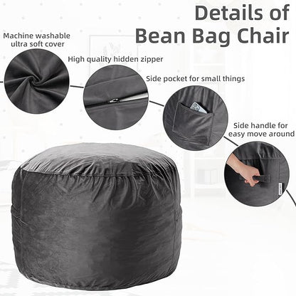 HABUTWAY Bean Bag Chair: Giant 4' Memory Foam Furniture Bean Bag Chairs for Adults with Microfiber Cover 4Ft (Grey)