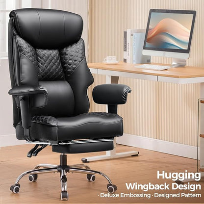 GTRACING Big and Tall Office Chair 400LBS Wide Ergonomic Gaming Chair with Deluxe Embossing Designed Leather with Foot Rest,150°Reclining Adjustable Soft Armrests Pocket Spring Back Support and Pillow