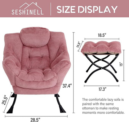 Lazy Chair with Ottoman, Modern Accent Chair Contemporary Lounge Leisure Sofa Chair with Armrests, Reading Chair and Folding Footstool Set for Living Room, Bedroom, Office