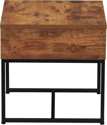 Household Essentials Wrap Square Side End Table Rustic Hickory Wood Grain and Black Metal