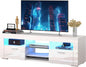 White TV Stand for 50/55 Inch, Entertainment Center With LED Lights, Modern Stand for Bedroom, Console With Storage and Shelves for Living Room