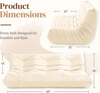 Bean Bag Chair, Large Fireside Chair Bean Bag Sofa for Adults, 3 Seater Bean Bag Chairs for Teens with High-Resilience Foam, Memory Foam Bean Bag for Living Room, Bedroom, Office (Suede, Beige)
