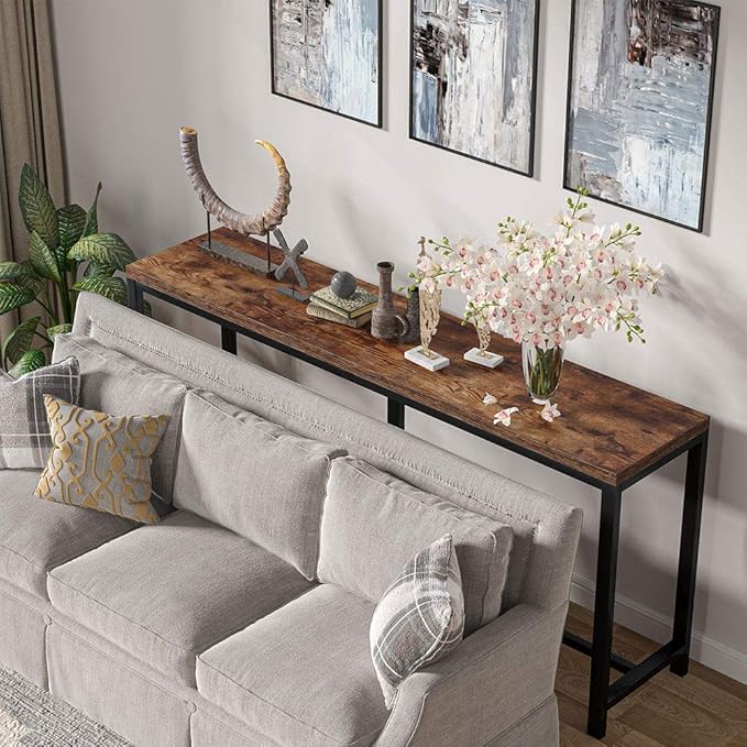 Tribesigns 70.9 inch Extra Long Console Table Behind Couch, Easy Assembly Sofa Table for Living Room Small Space, Rustic Industrial Narrow Entryway Hallway Table (Brown)