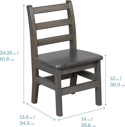 ECR4Kids 24in x 24in Hardwood Table and Chair Set, 12in Seat Height, Kids Furniture, Grey Wash