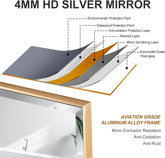 30x30 Inch Gold Mirror with Beveled Trim, Aluminum Frame Bathroom Vanity Mirror, Copper-Free Mirror, Rectangle Wall Mounted Mirror, Modern Rectangular Mirror Horizontal or Vertical