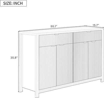 Merax Modern Wave-Pattern Sideboard Cabinet with 2 Drawers and 4 Doors,Buffet Cabinet,Aluminum Arc Handles,Scandinavian Style,Suitable for Entryway, Living Room,Foyer,Black