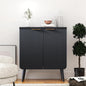 Fluted Buffet Cabinet – Modern Wood Sideboard with 2-Doors & Shelves, Multifunctional Storage Cabinet & Credenzas for Entryway, Dining & Living Room, Black