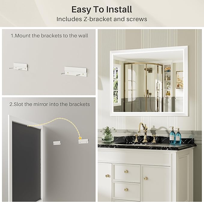 48x30 Inch White Bathroom Mirror for Wall, Thick Metal Framed Rectangle Mirrors for Over Sink, Bedroom, Living Room, Entryway, Anti-Rust, HD Tempered Glass