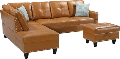 Evan Sectional Sofa or Couch with Ottoman for Living Room, Apartment, Bedroom, Office