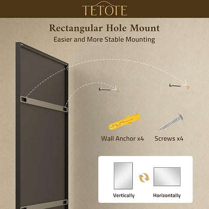 TETOTE Matte Black Beveled Framed Bathroom Mirror 60" x 36" Large Black Rectangle Metal Vanity Wall Mirror for Bathroom Sink, Modern Farmhouse, Tempered Glass, Shatterproof, Stronger Frame