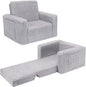 SLIGUY Toddler Couch & Chair - Convertible Sofa to Lounger, Pull Out Couch with Sherpa Cover in Dark Grey