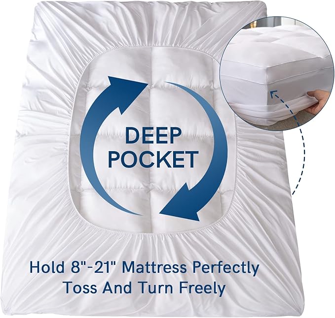 ELEMUSE Full Mattress Topper for Back Pain, Extra Thick Mattress Pad Cover, Plush Soft Pillowtop with Elastic Deep Pocket, Overfilled Down Alternative Filling