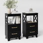 Tall Nightstand Set of 2 Side Table with 2 Drawers Modern Night Stand Wooden End Table Bedside Table with Upper Open Shelf Solid Feet for Bedroom, Living Room, Black
