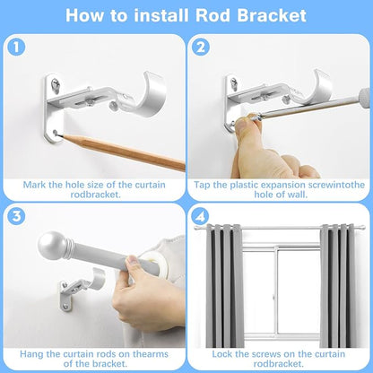 Curtain Rods for Windows 16 to 76 Inches, Curtain Rod Max Adjustable Length of 88 IN, 1" Diameter Drapery Rods Round Finials, Satin Silver, Pack of 1