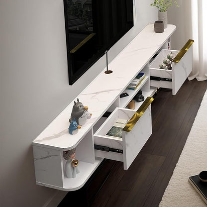 Pmnianhua Floating TV Stand with 2 Drawers,70'' Wall Mounted TV Shelf,Floating Shelf Under TV,Floating TV Console with Cabinets for Bedroom Living Room(White)