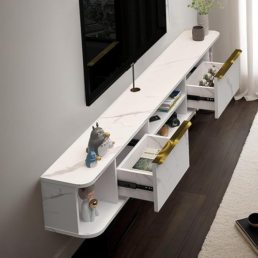 Pmnianhua Floating TV Console with 2 Drawers, 78'' Wall Mount TV Shelf, Media Console for Bedroom & Living Room (White)