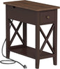 ChooChoo End Table with Charging Station, Narrow Side Table with USB Ports and Outlets, Nightstand with Drawer, for Small Spaces, Bedside Tables for Living Room Espresso